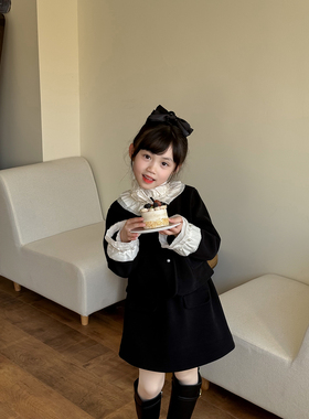 NONO CHILD 女童千金法式赫本风丝绒套装加绒小香风外套