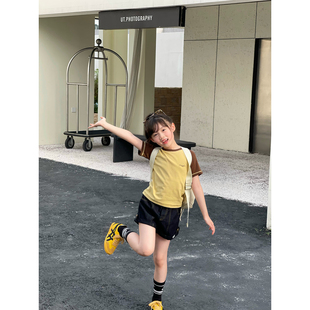 NONO CHILD 女童夏季新款弹力奥代尔拉架修身短袖撞色插肩T恤