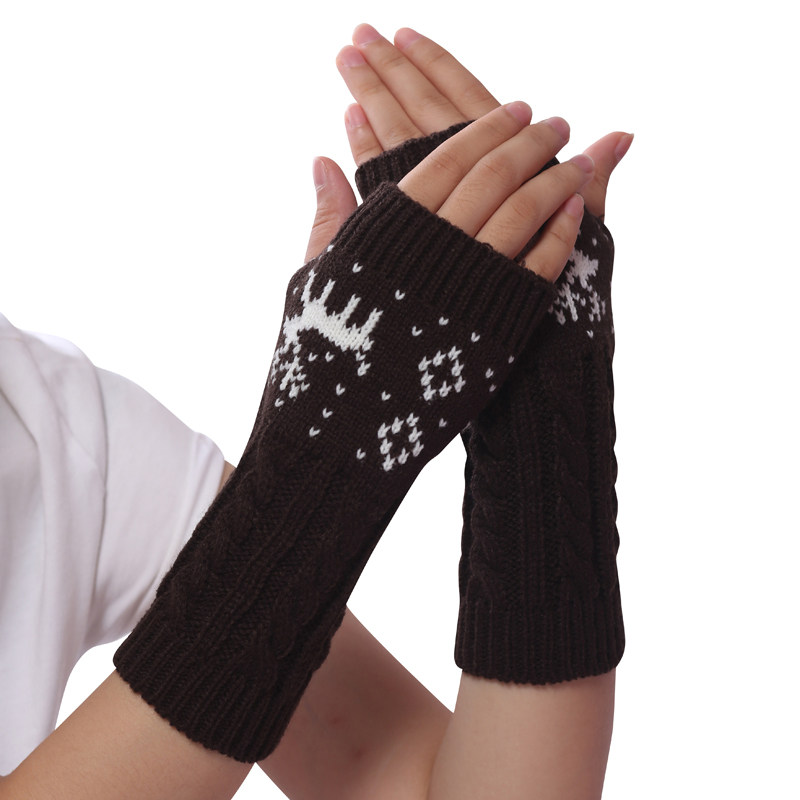 情侣半指保暖手套秋冬季男女短款韩版毛线针织打字写字加厚露指