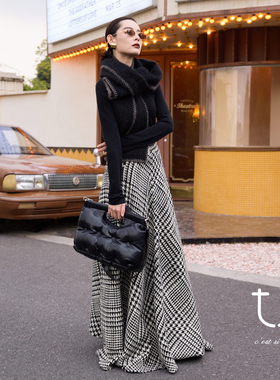 【新年系列】TU女装 复古千鸟格高腰半身裙26年春季新款羊毛裙子