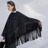 TU女装 羊毛提花不规则流苏斗篷小众设计感宽松廓形慵懒风披肩上衣