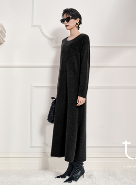 TU女装 拾光 1oo牦牛绒拉绒连衣裙疗愈绒感纸片人针织长裙子