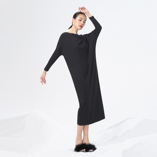 中长款 TU女装 新款 针织羊毛连衣裙2025年冬季 内搭打底裙子 黑色长袖