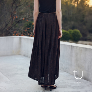 TU息光 新宽松廓形度假风长裙子 复古松紧高腰A字半身裙2026夏季