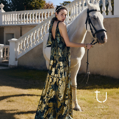 TU奢华鎏金提花真丝连衣裙