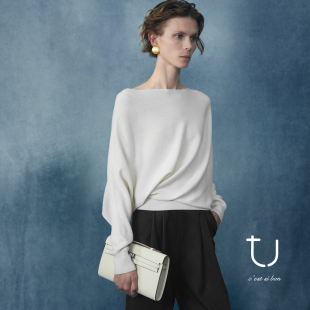 26春新款 红色羊毛针织衫 斜肩型毛衣新年穿搭上衣 TU女装 明星同款