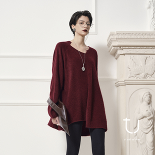 1oo牦牛绒拉绒毛衣不规则针织衫 TU女装 慵懒风上衣 新年系列