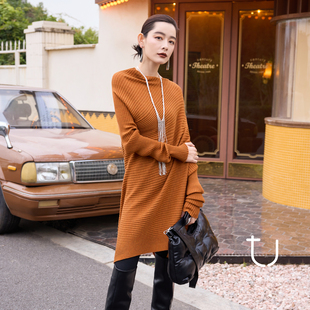 中长款 半高领羊毛针织衫 TU女装 小众设计感斜肩毛衣 森林北同款