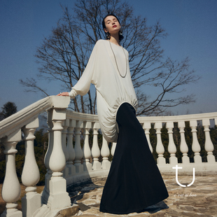 宽松慵懒风蝙蝠袖 新款 T恤 莫代尔真丝褶皱上衣2026年夏季 TU沐汐