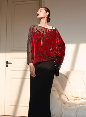 【新年系列】TU红玫瑰真丝丝绒衬衫26年春季新款松弛感桑蚕丝上衣