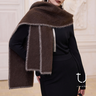 双层针织围巾 新款 TU女装 100牦牛绒拉绒25年冬季