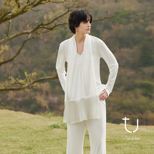 TU女装 慵懒衬衣手工编织流苏上衣 V领宽松设计感百搭衬衫