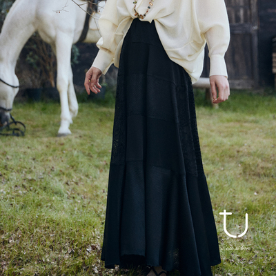 TU桑蚕丝高腰拼接A字半身裙