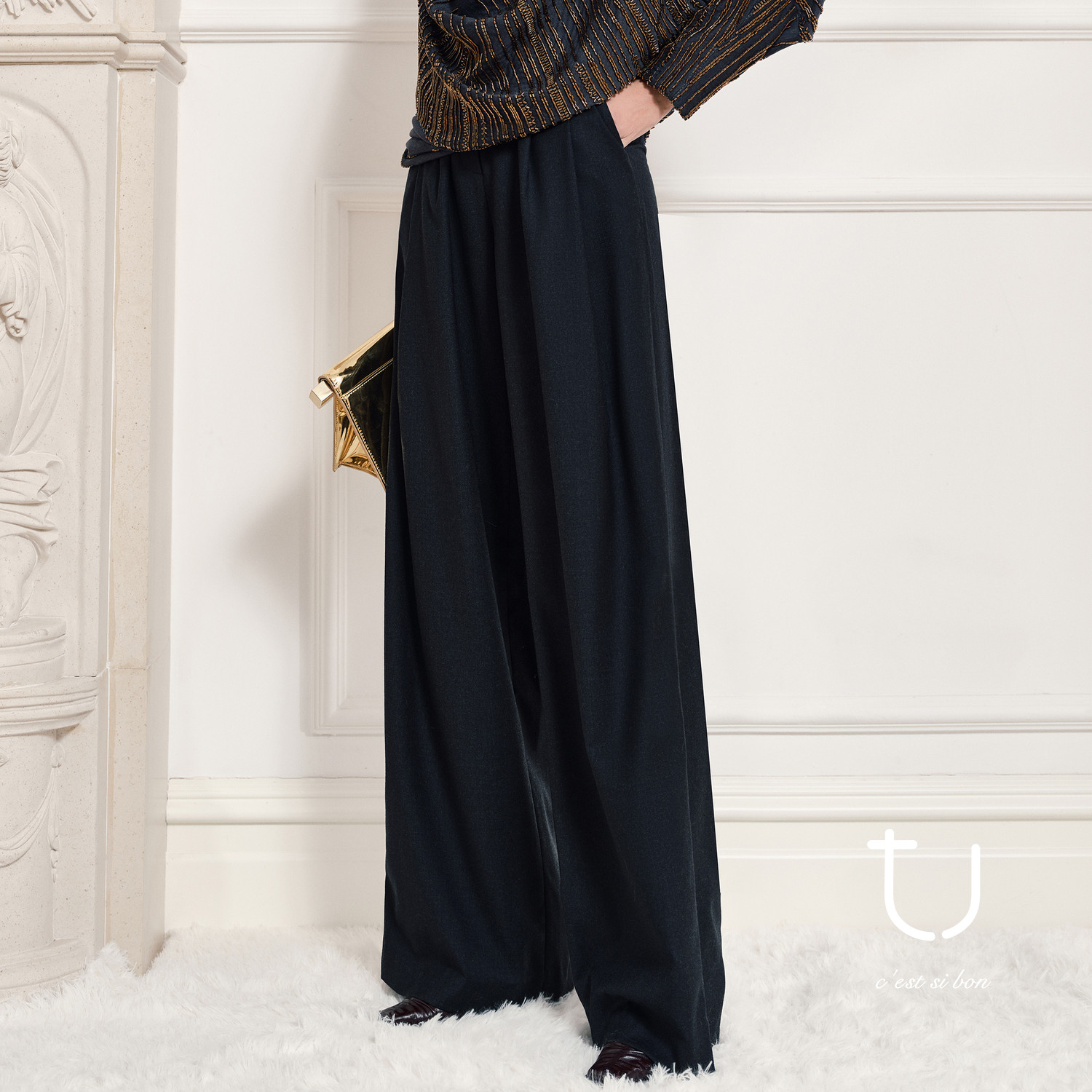 TU女装 羊毛高腰直筒裤26年春新款褶皱阔腿长裤通勤显瘦休闲裤子,女装/女士精品,休闲裤,淘宝优惠券,粉丝福利购,淘宝优惠卷