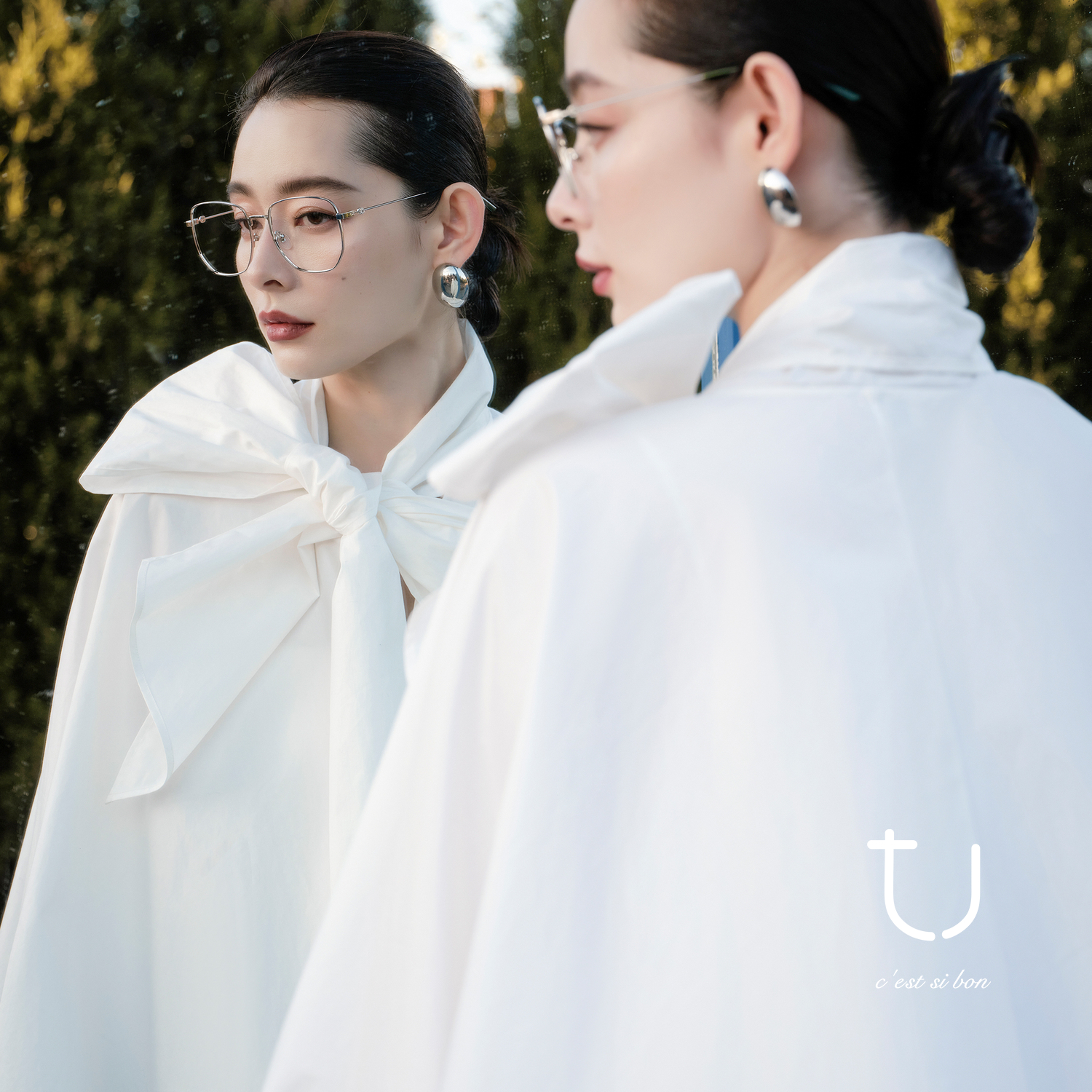 TU女装飘带设计感斗篷衬衫