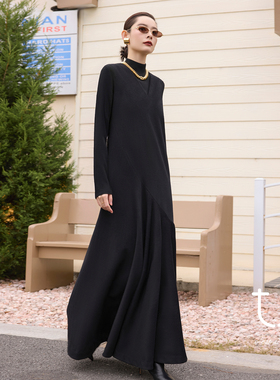 TU女装 悄然心动 V领羊毛长袖连衣裙26春季新款A字裙摆中长款裙子