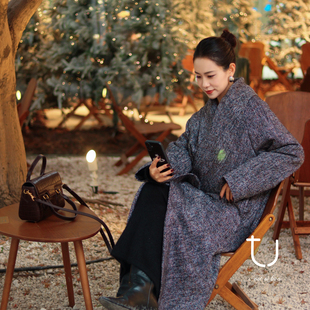 新款 羊毛加绒翻领大衣25冬季 骆驼绒毛呢长外套 浮世倾城 TU女装