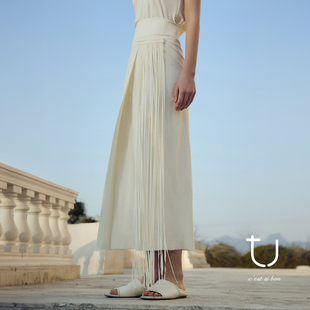 TU风渡回澜 慵懒风中长半裙 解构高腰流苏A字半身裙26年春夏新款