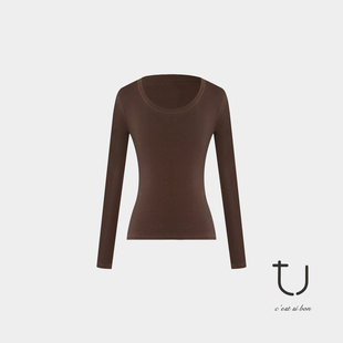圆领 内搭打底弹力修身 U领百搭长袖 新款 上衣 T恤25年冬季 TU女装