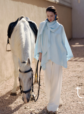 TU云岫 两穿交叠领阔版斗篷上衣26年春季新款慵懒风廓形领结衬衫