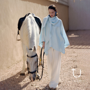 TU云岫 两穿交叠领阔版斗篷上衣26年春季新款慵懒风廓形领结衬衫