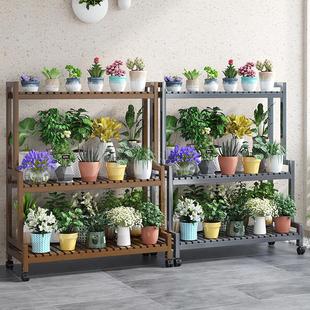 可调节梯形花架落地阳台可移动户外带轮阶梯多肉花架楠竹一件起批