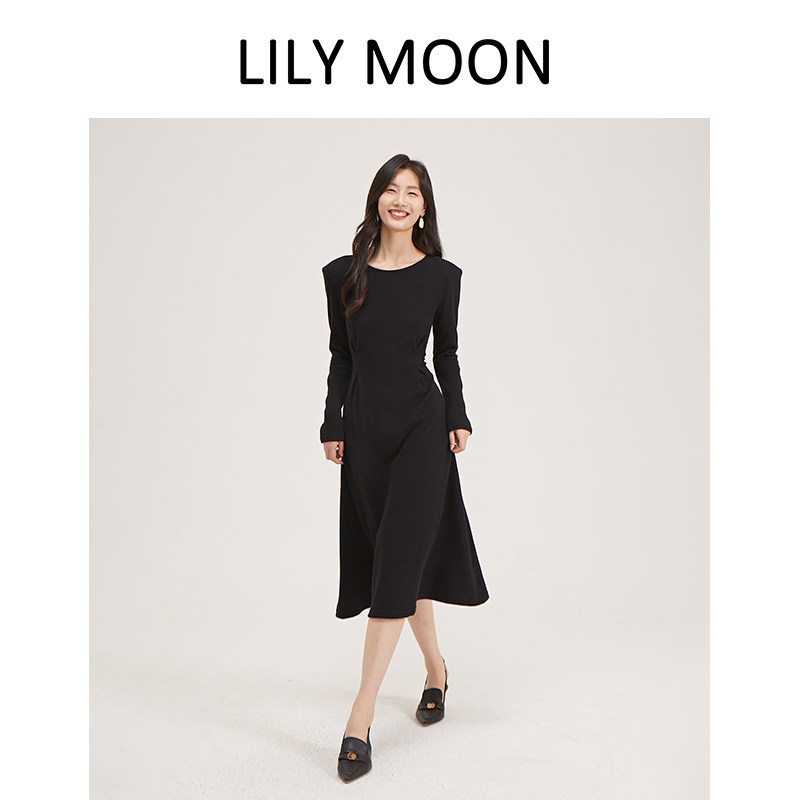 【清仓】LILYMOON新款德绒加厚法式修身时尚百搭秋冬连衣裙女厚