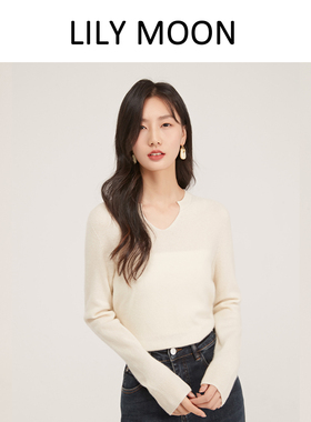 LILYMOON百分百100%羊绒衫水滴领时尚保暖百搭无缝毛衫女毛衣