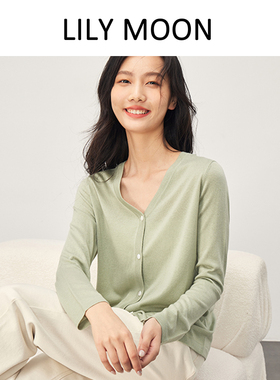 【清仓】LILYMOON开衫纯色糖果色简约风天丝羊毛桑蚕丝V领针织衫
