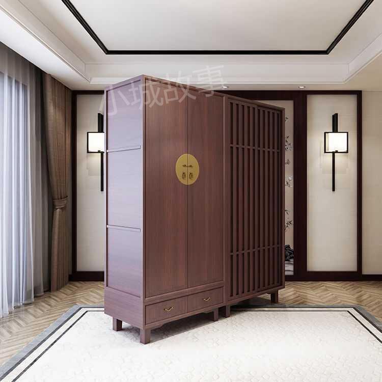 新中式实木衣柜现代中式衣橱禅意古典双门衣柜民宿酒店客栈家具