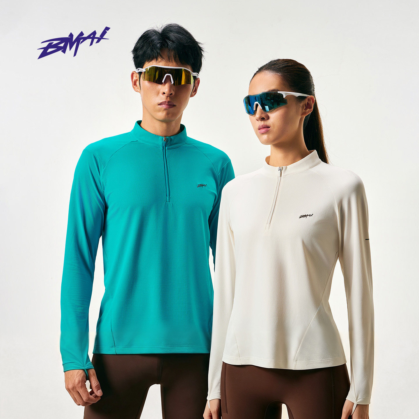 必迈秋季跑步魔方长袖男吸湿透气速干上衣女薄款半拉链V3新品运动