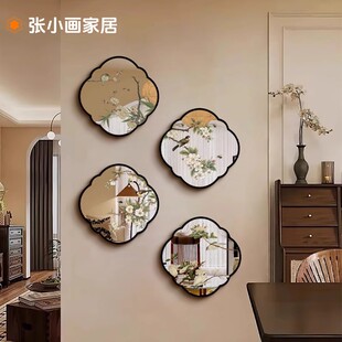 法式客厅镜面装饰画2025新款沙发背景墙覆古壁画花鸟玄关镜子挂画