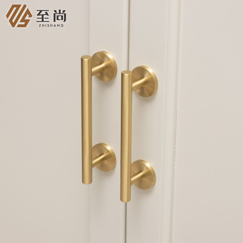 高品质圆底拉丝黄铜家具拉手手梳妆台手柄实心厨柜把手抽屉把手