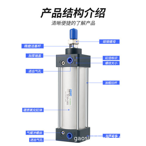 标准气缸SC32/40/50/63/80/100/125气动大全大推力25X50X75X100