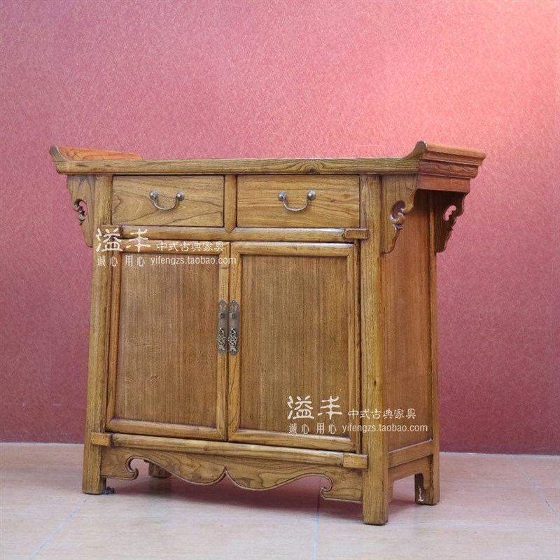 现代中式仿古实木榆木翘头两门玄关柜储物门厅柜隔断免漆禅意家具