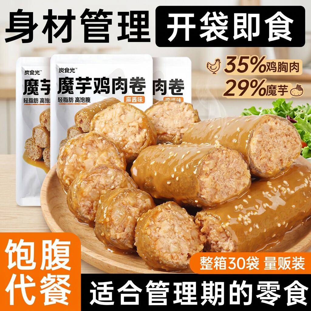 麻酱魔芋鸡肉卷即食独立包装健身代餐鸡胸肉休闲解馋办公室零食品