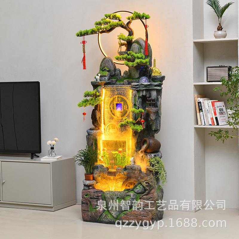 中式假山喷泉流水摆件鱼缸风水轮客厅办公室玄关落地乔迁开业礼品