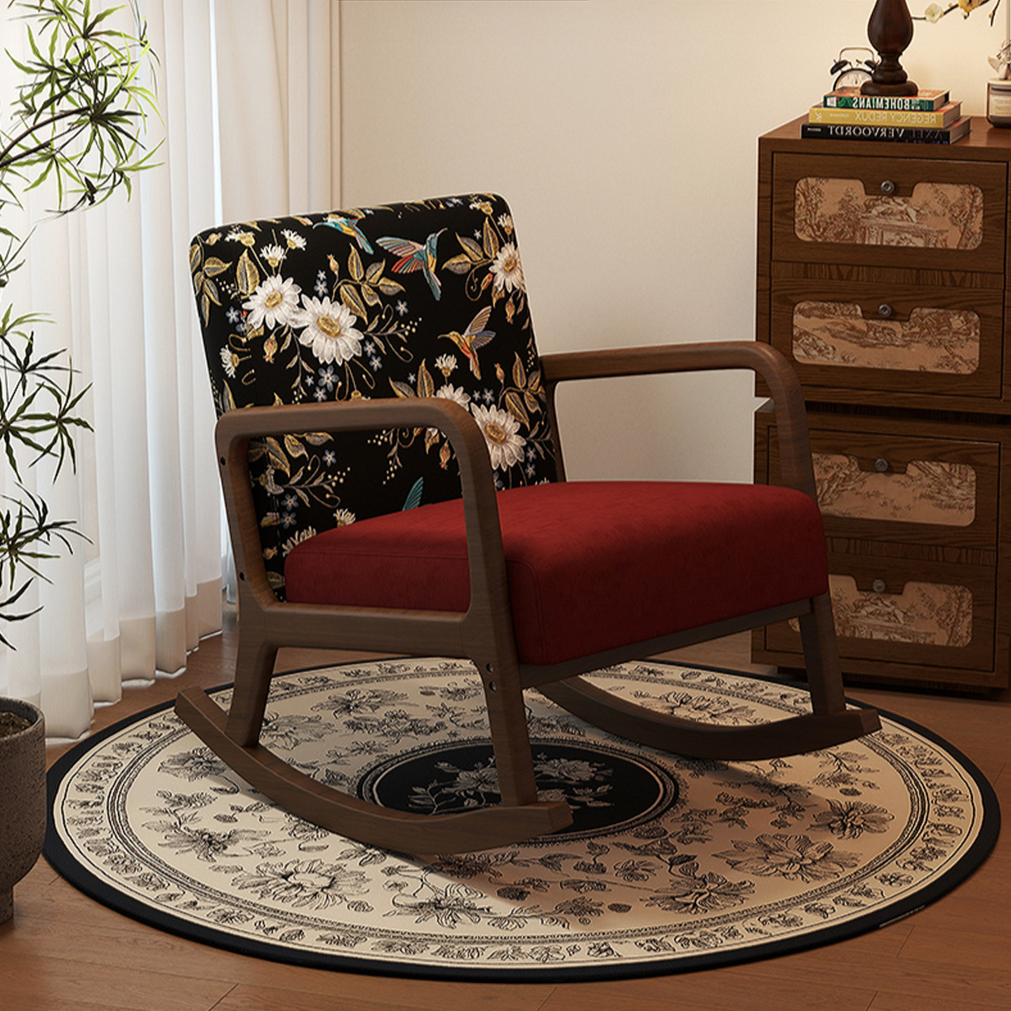 中古风单人摇摇椅实木躺椅摇椅客厅家用阳台休闲复古成人懒人沙发,住宅家具,摇椅,淘宝优惠券,粉丝福利购,淘宝优惠卷