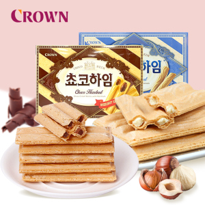 韩国进口crown克丽安榛子巧克力奶油夹心威化饼干条小包零食