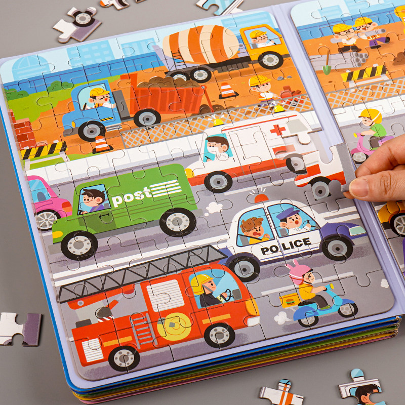 汽车磁力拼图3到6岁以上益智力2儿童5交通4男孩幼儿平图宝宝玩具