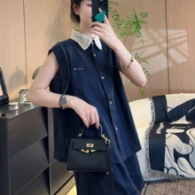 夏天巨好看的套装女2025新款爆款设计感无袖翻领上衣高腰阔腿短裤
