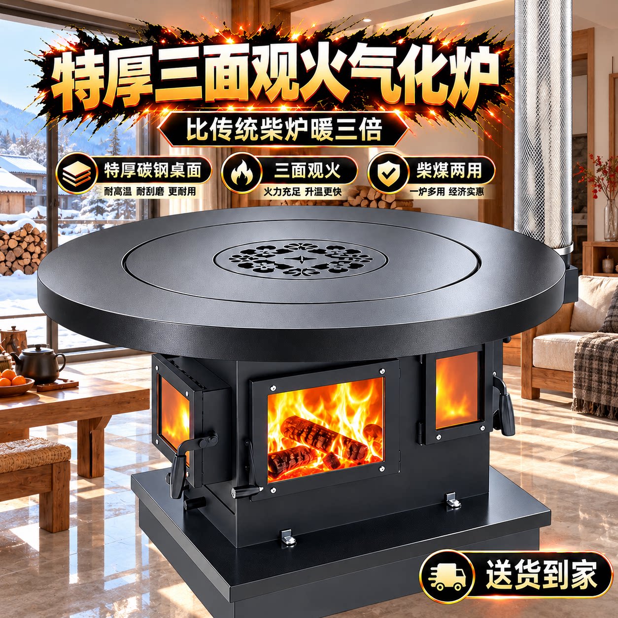 2026新款特厚三面观火壁炉