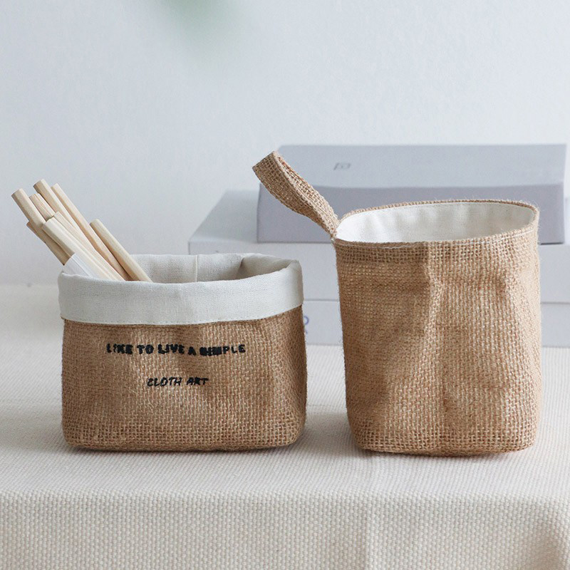棉麻布艺宿舍整理收纳袋子墙挂式门后壁挂挂袋桌面杂物置物小布袋
