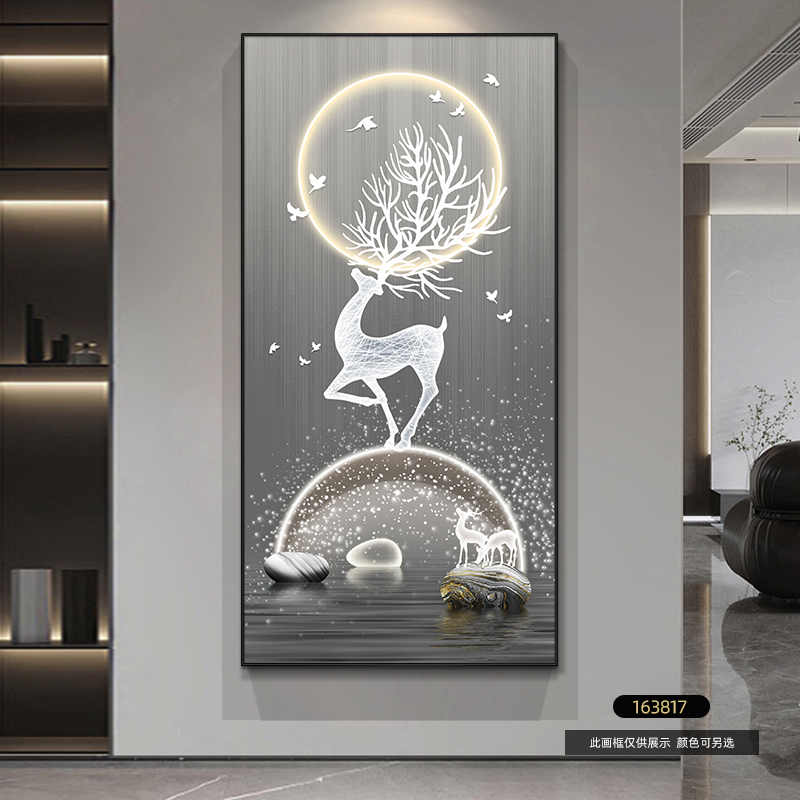 神鹿入户玄关装饰画招财鹿现代轻奢客厅走廊过道挂画高档楼梯尽头图片