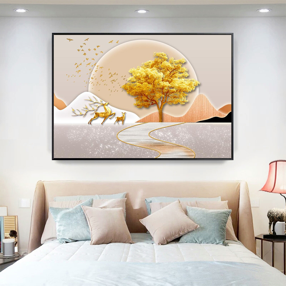 现代简约卧室床头装饰画酒店房间横幅客厅墙面挂画主卧晶瓷壁画