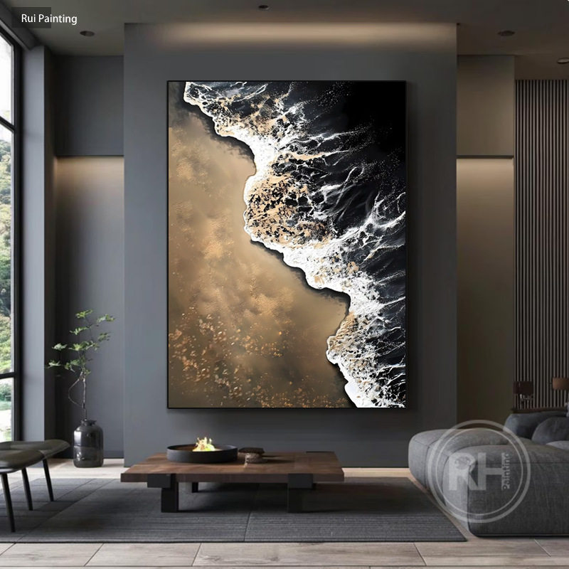 高级感纯手绘油画原创星辰大海沙岩肌理轻奢客厅玄关沙发背景挂画