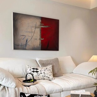 法式中古风客厅沙发后装饰画高级感餐厅背景墙挂画纯手绘油画抽象