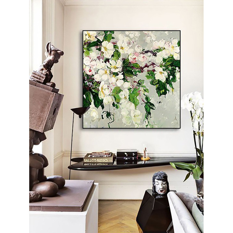 小清新绿色花卉装饰画现代艺术简约挂画轻奢客厅玄关走廊方形画图片