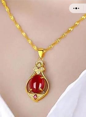 鑫宏飞心有灵犀项炼女高档沙金色吊坠高级感轻奢水滴形爱心锁骨炼