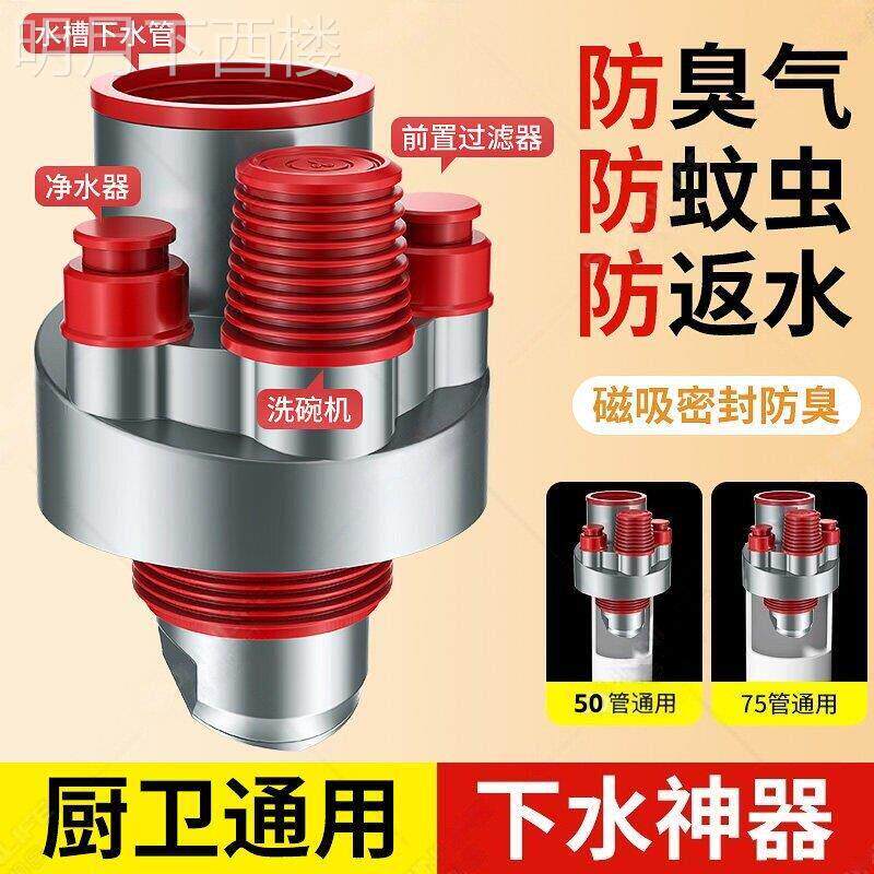 厨房下水管三头通洗菜盆洗碗机水槽净水器排水管道防返臭神分水器